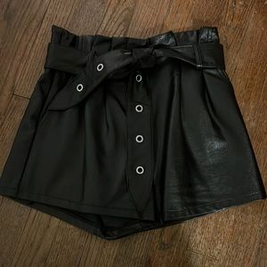 Faux Leather Shorts - Black